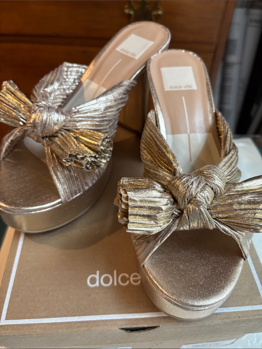 Dolce Vita Metallic Gold Knotted Platform Mules
